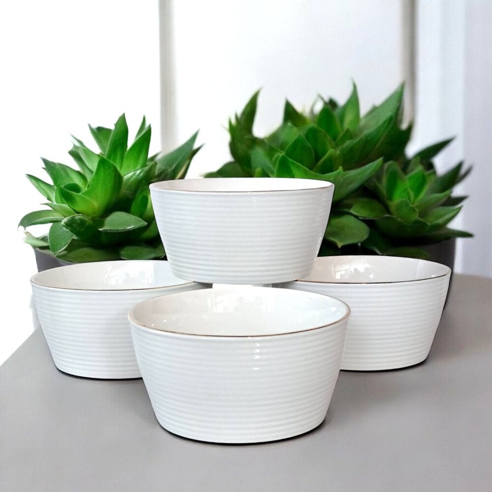 Eaton Fine Dining Soup Cereal Bowls Set Of 4 Porcelain Embossed RIngs